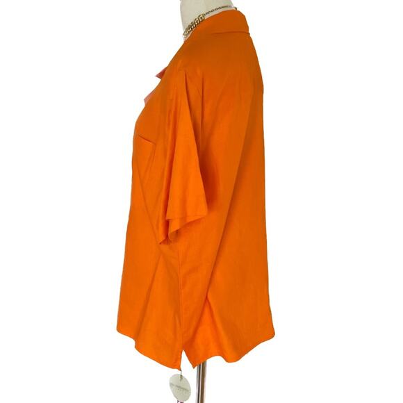 Vintage 90s Liz Claiborne 100% linen orange button-down safari blouse size XL - Picture 3 of 9